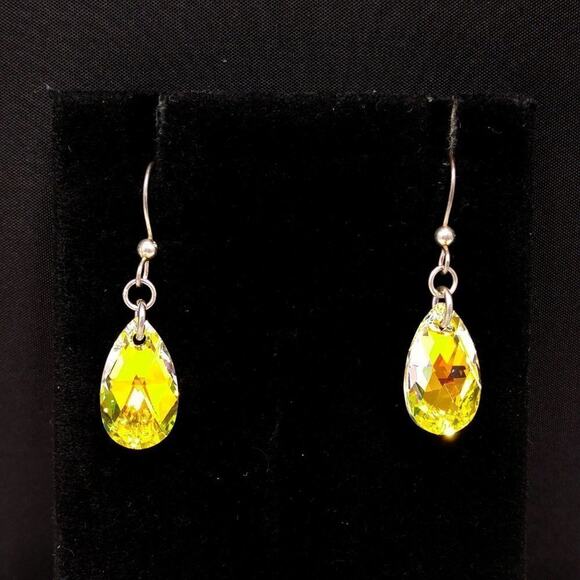 Sterling Silver 925 Teardrop Earrings Aurora Borealis Austrian Crystal - Picture 3 of 12